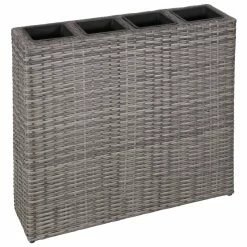 VidaXL Hochbeet - vidaXL Garten-Hochbeet mit 4 Töpfen Poly Rattan Grau