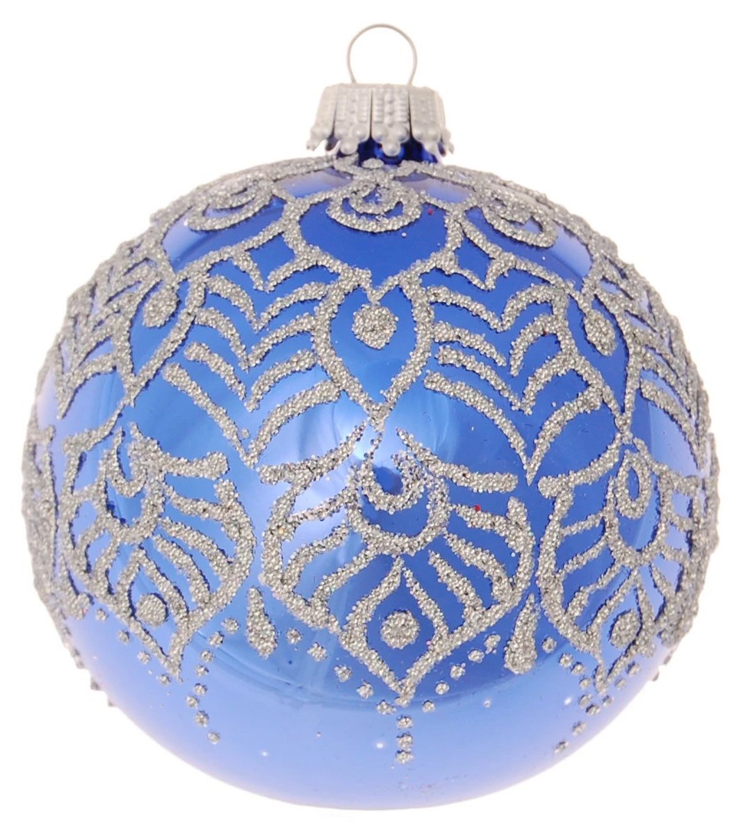 Krebs Glas Lauscha Royalblau 8cm Glaskugel mit Arabeske