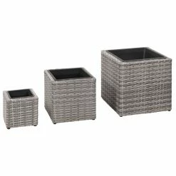 VidaXL Garten-Hochbeet 3-tlg. Poly Rattan - vidaXL Garten-Hochbeete 3-tlg. Poly Rattan Grau