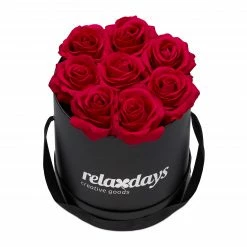 Relaxdays Schwarze Rosenbox rund mit 8 Rosen