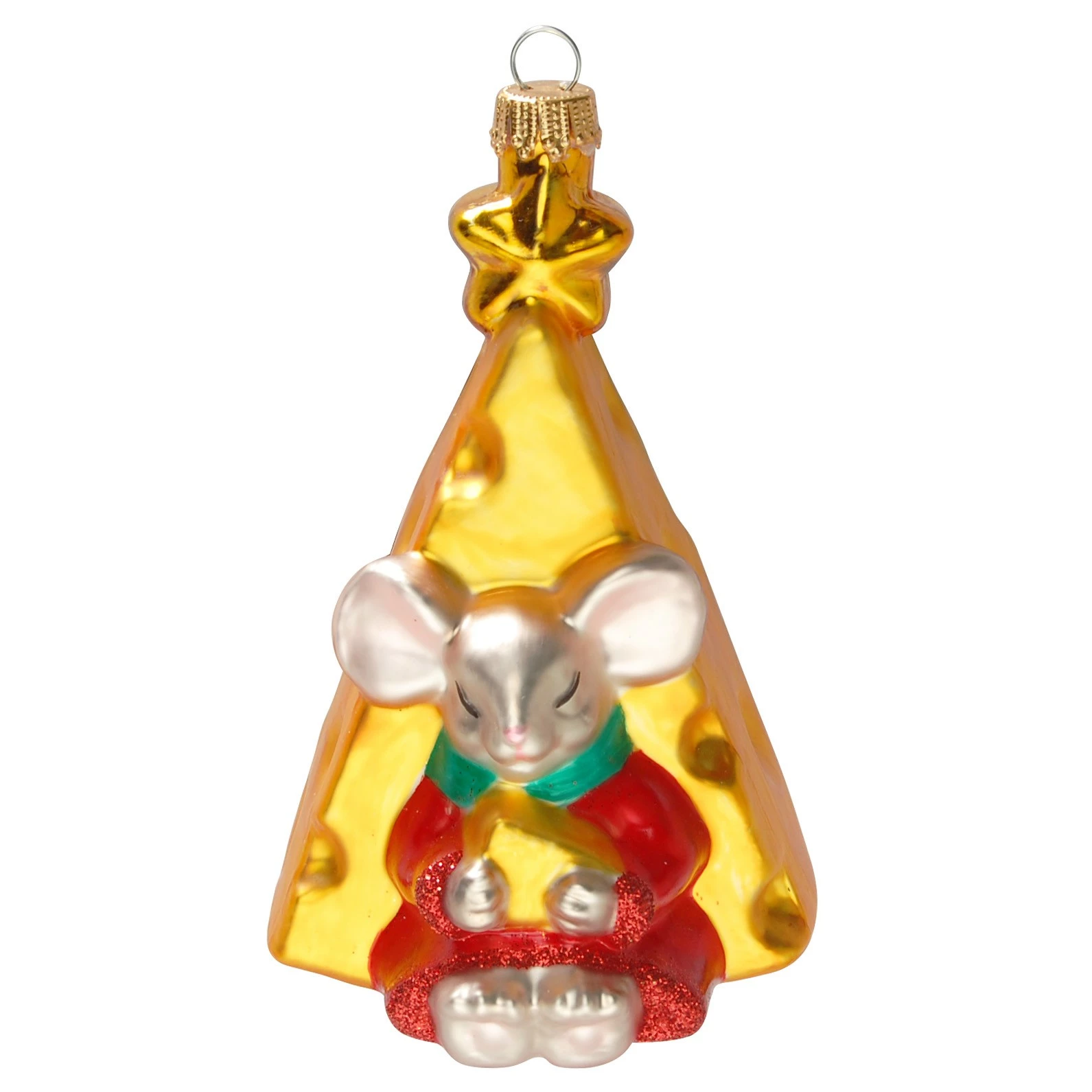 Krebs Glas Lauscha Maus mit Käsebaum 10cm aus Glas