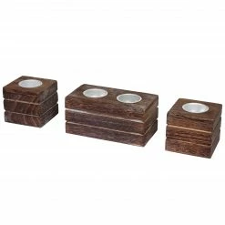 HWC 2-1-1 Set Teelichthalter Leuca (3-Teilig - Braun - Breite: 15 cm