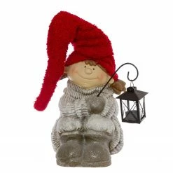 My Flair Dekofigur Laternenkind Mädchen - Kunstharz - Grau / Rot