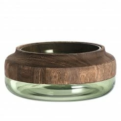 Leonardo Vase Colletto II - Glas / Paulownia massiv - Grün / Braun