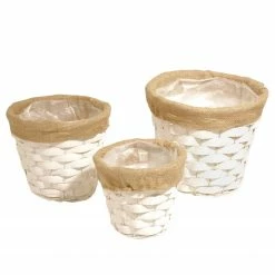 Flechtwaren Müller Korb Junin Round (3-teilig) - Weide / Jute - Weiß / Braun