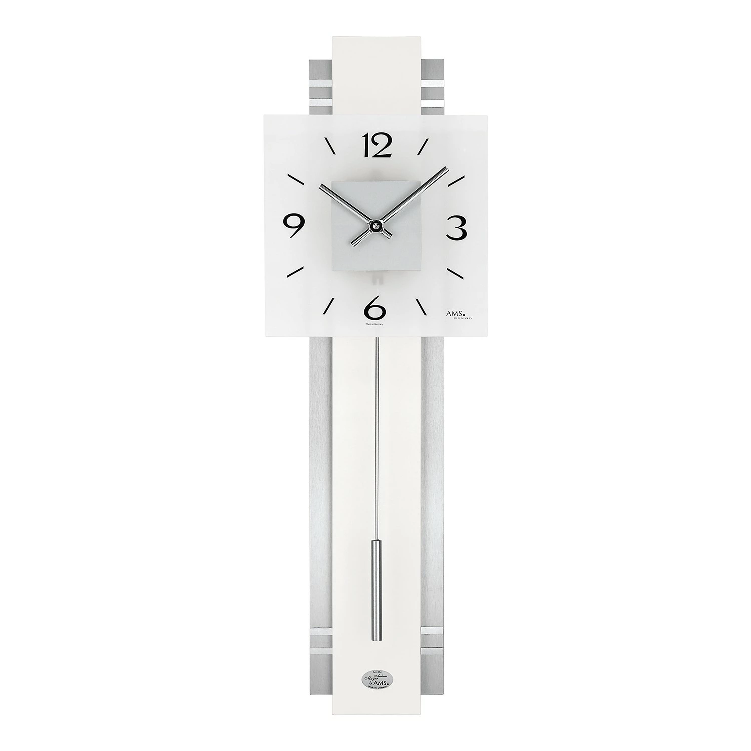 AMS Pendeluhr Ovalle - Quarz - Silber / Grau