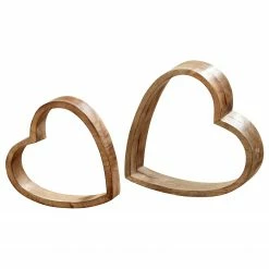 Boltze Dekofigur Herz (2-teilig) - Mangoholz - Braun