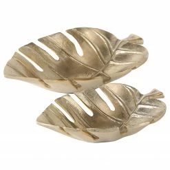 Boltze Schale Monstera (2-teilig) - Aluminium - Antikgold