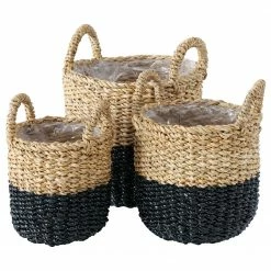 Boltze Pflanzkorb Roussay (3-teilig) - Seegras - Schwarz