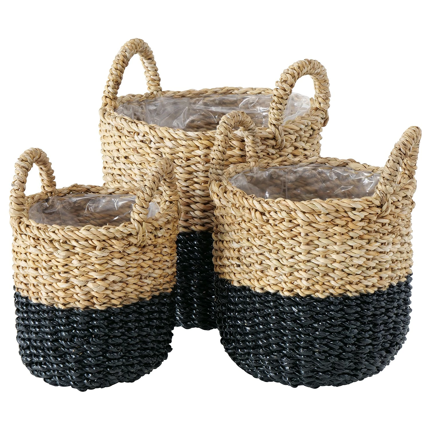 Boltze Pflanzkorb Roussay (3-teilig) - Seegras - Schwarz