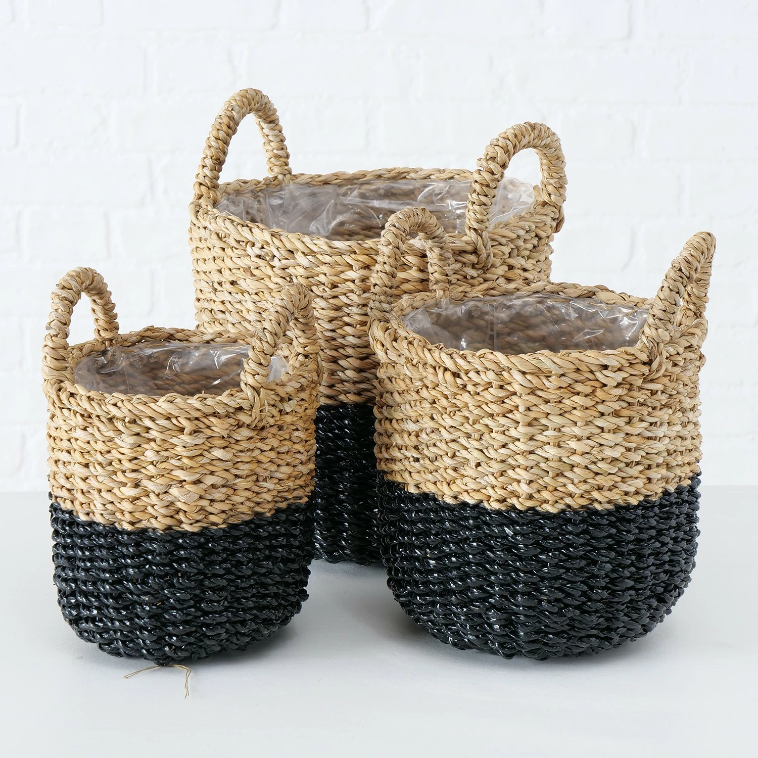Boltze Pflanzkorb Roussay (3-teilig) - Seegras - Schwarz – Bild 2