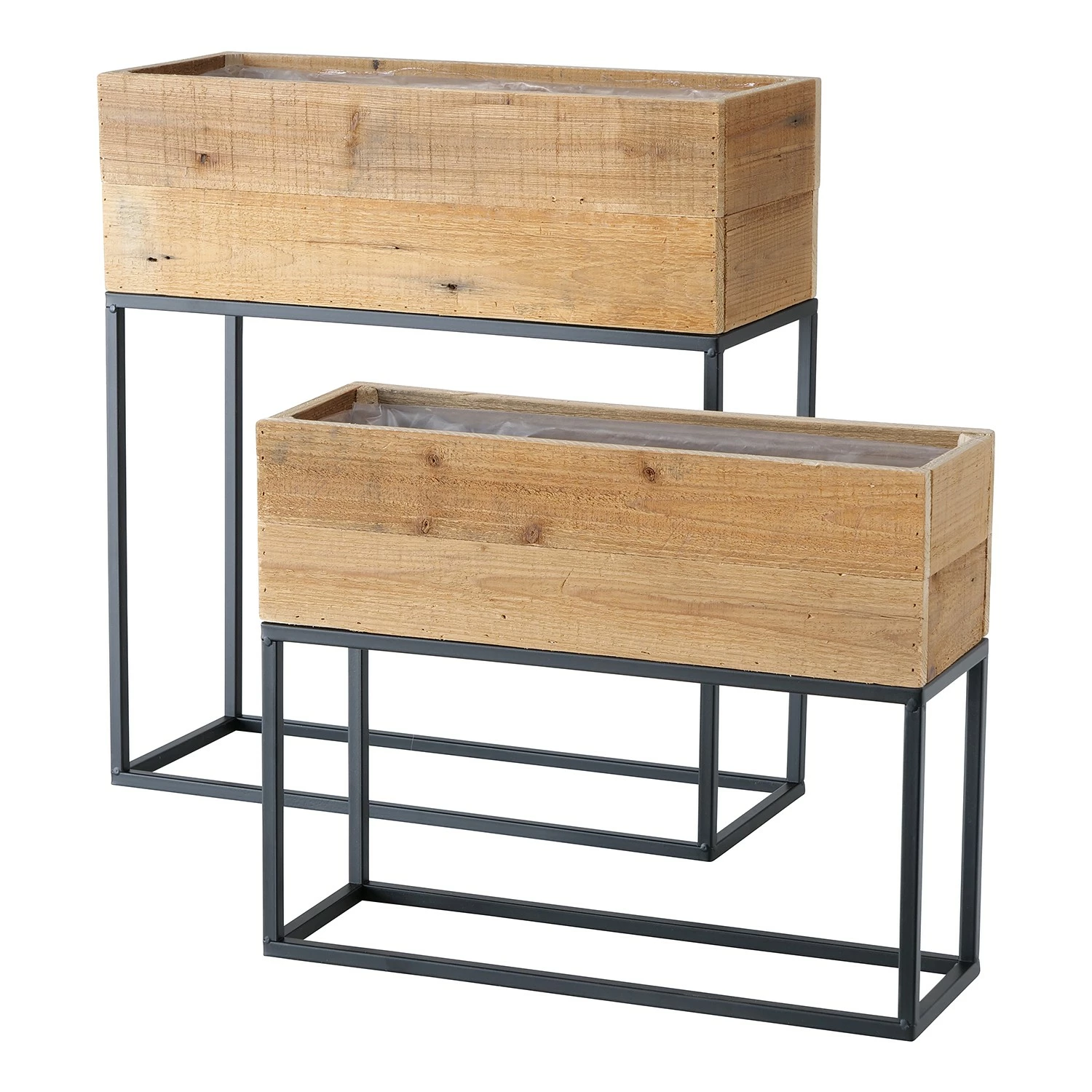 Boltze Pflanztopf Peyo I (2-teilig) - recyceltes Holz / Eisen - Schwarz / Natur