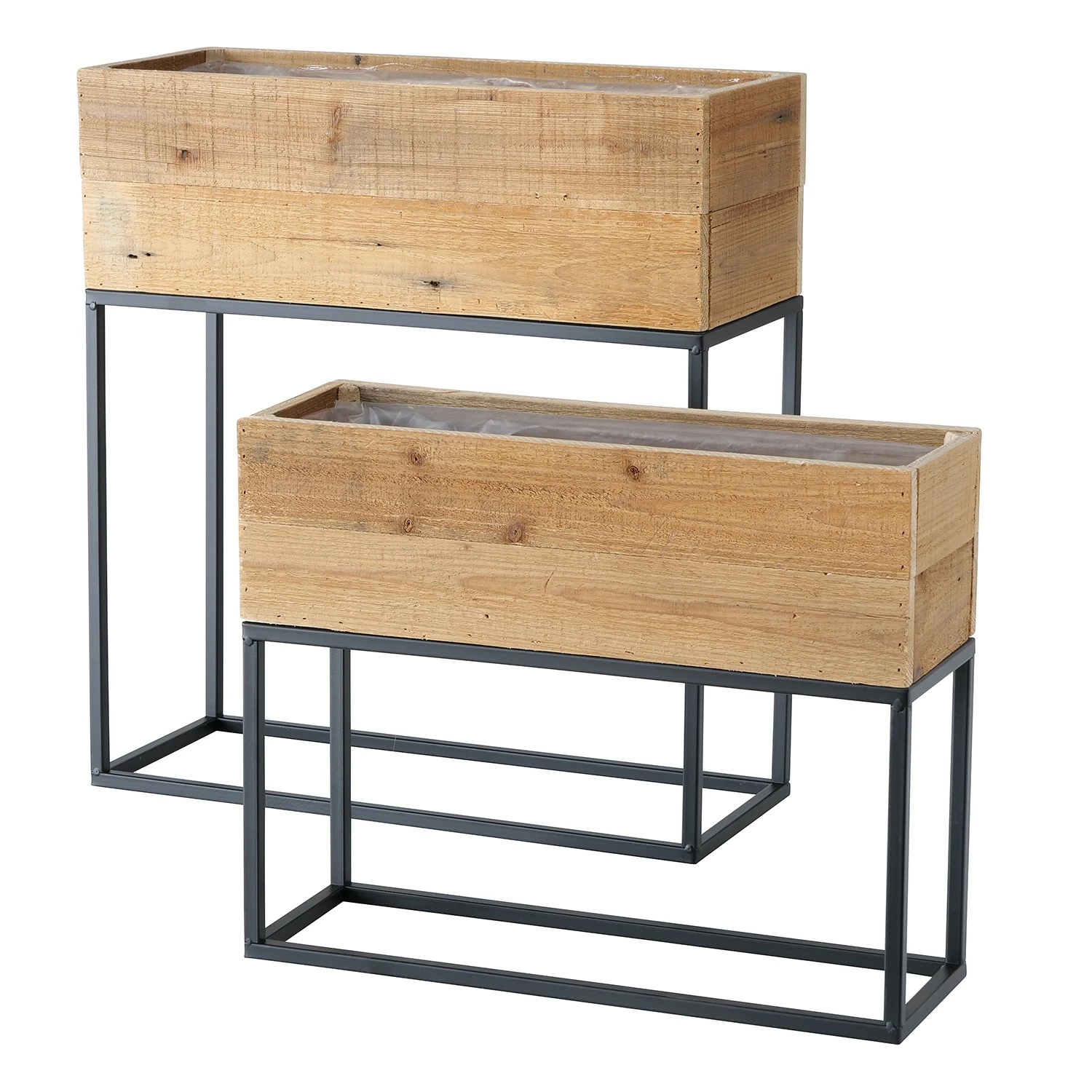 Boltze Pflanztopf Peyo I (2-teilig) - recyceltes Holz / Eisen - Schwarz / Natur – Bild 3