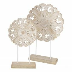 Boltze Dekoaufsteller Evina I (2-teilig) - Mangoholz - Hellbraun / Weiß