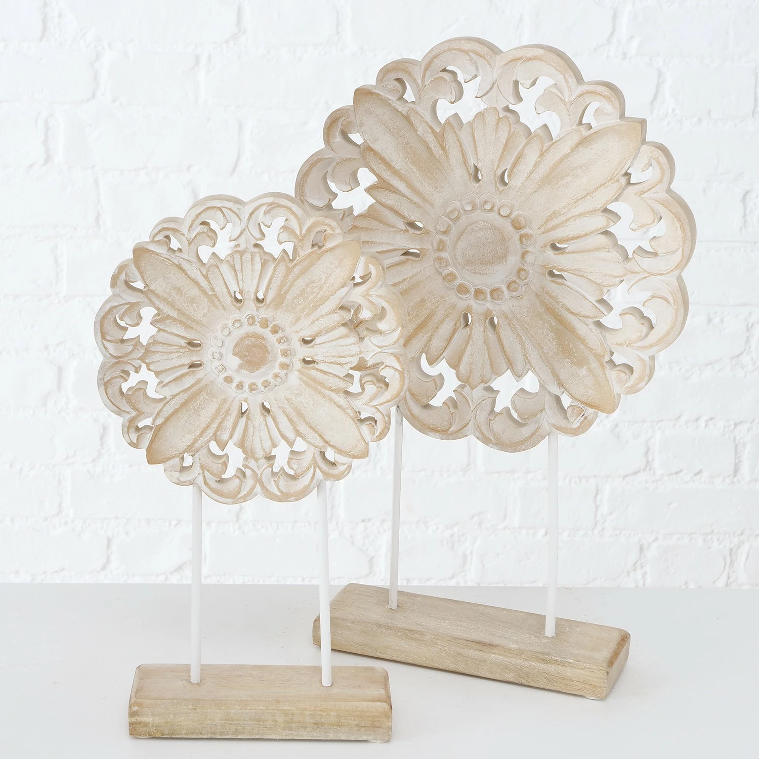 Boltze Dekoaufsteller Evina I (2-teilig) - Mangoholz - Hellbraun / Weiß – Bild 2