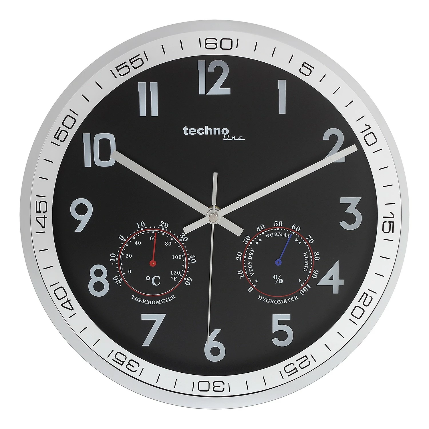 Technoline Wanduhr WT 7981 - Kunststoff / Glas - Silber / Schwarz
