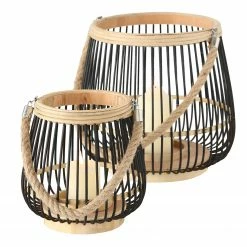 Boltze Windlicht Simba - Bambus - Schwarz