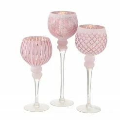 Boltze Windlicht Manou VIII (3-teilig) - Glas - Rosa