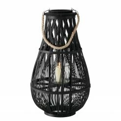 Boltze Windlicht Jiri - Rattan - Schwarz - Höhe: 58 cm
