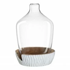 Leonardo Vase mit Holzsockel Casolare II - Akazie matt - Weiß