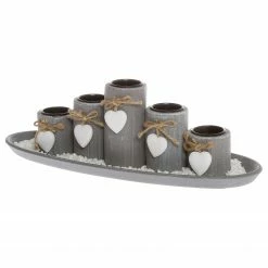 My Flair Teelichthalter mit Tablett Tabea - Klarglas / Tanne - Grau