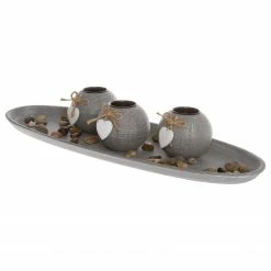 My Flair Teelichthalter mit Tablett Teresa - Tanne - Grau