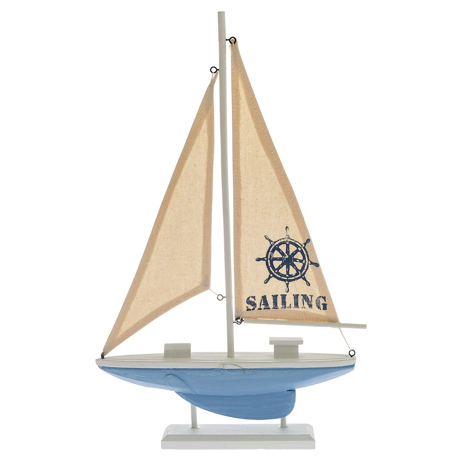 My Flair Dekofigur Segelboot Theodor - Baumwollstoff / Kiefer - Blau