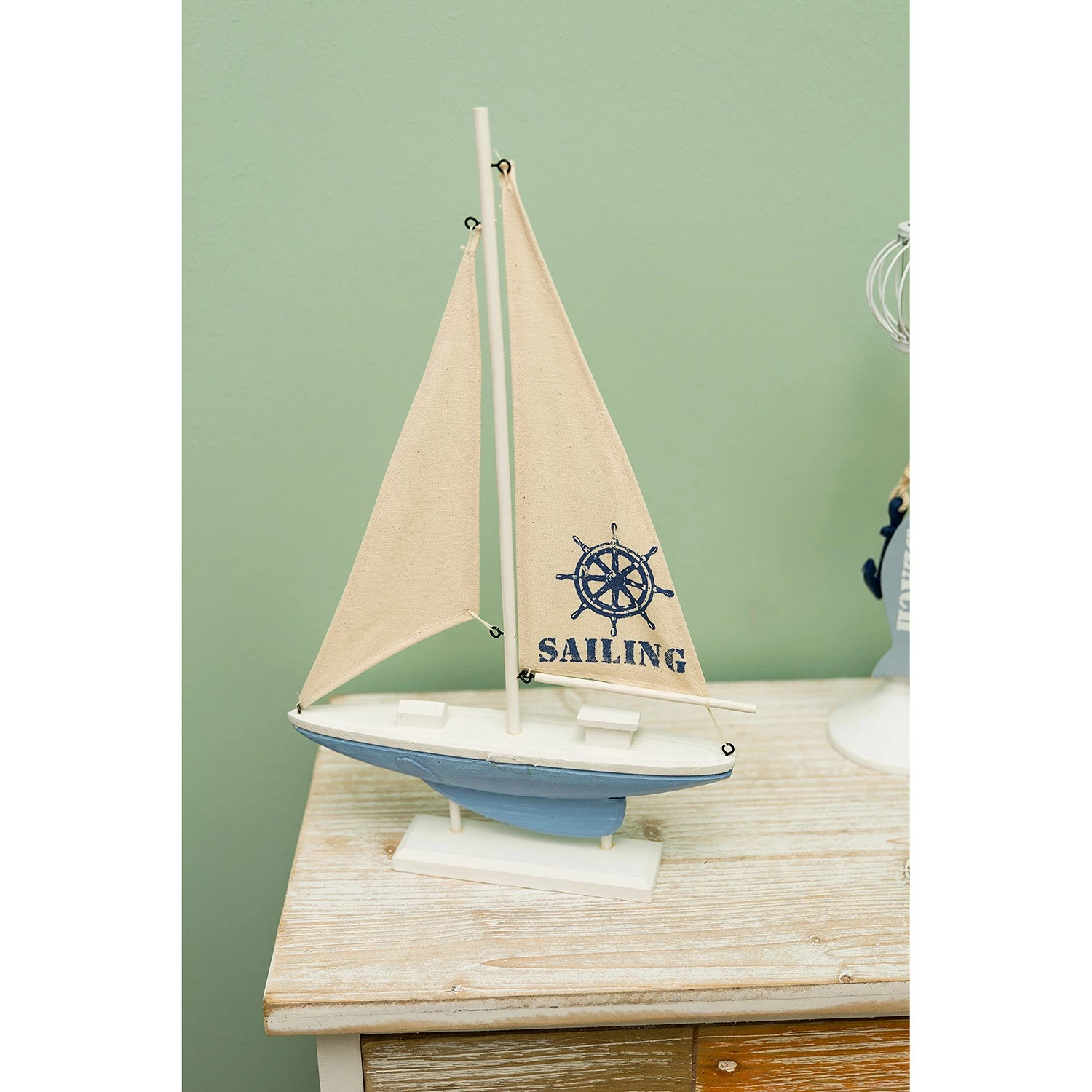 My Flair Dekofigur Segelboot Theodor - Baumwollstoff / Kiefer - Blau – Bild 3