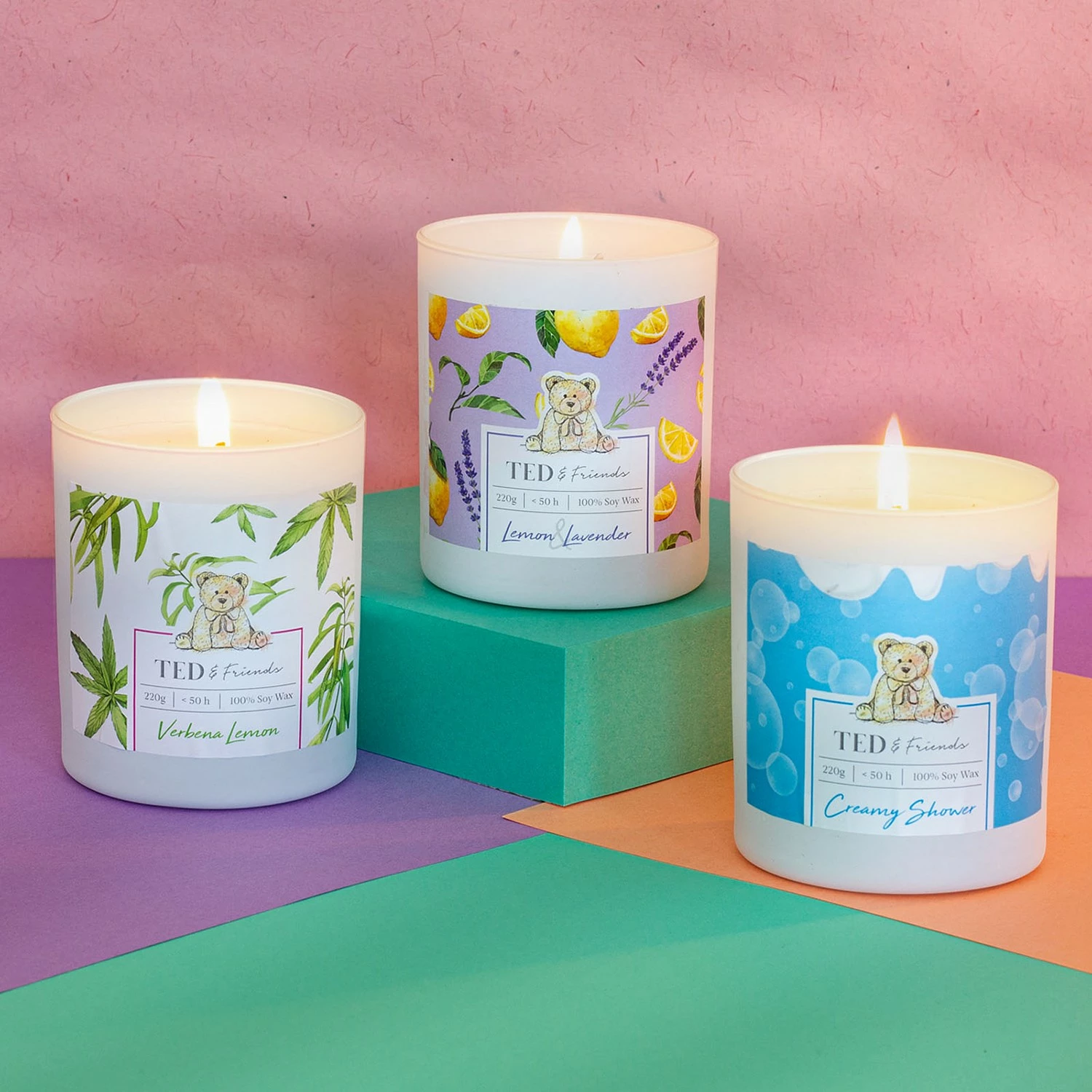 Ted & Friends Duftkerze Creamy Shower - Soja Wachs Mischung - Blau – Bild 2