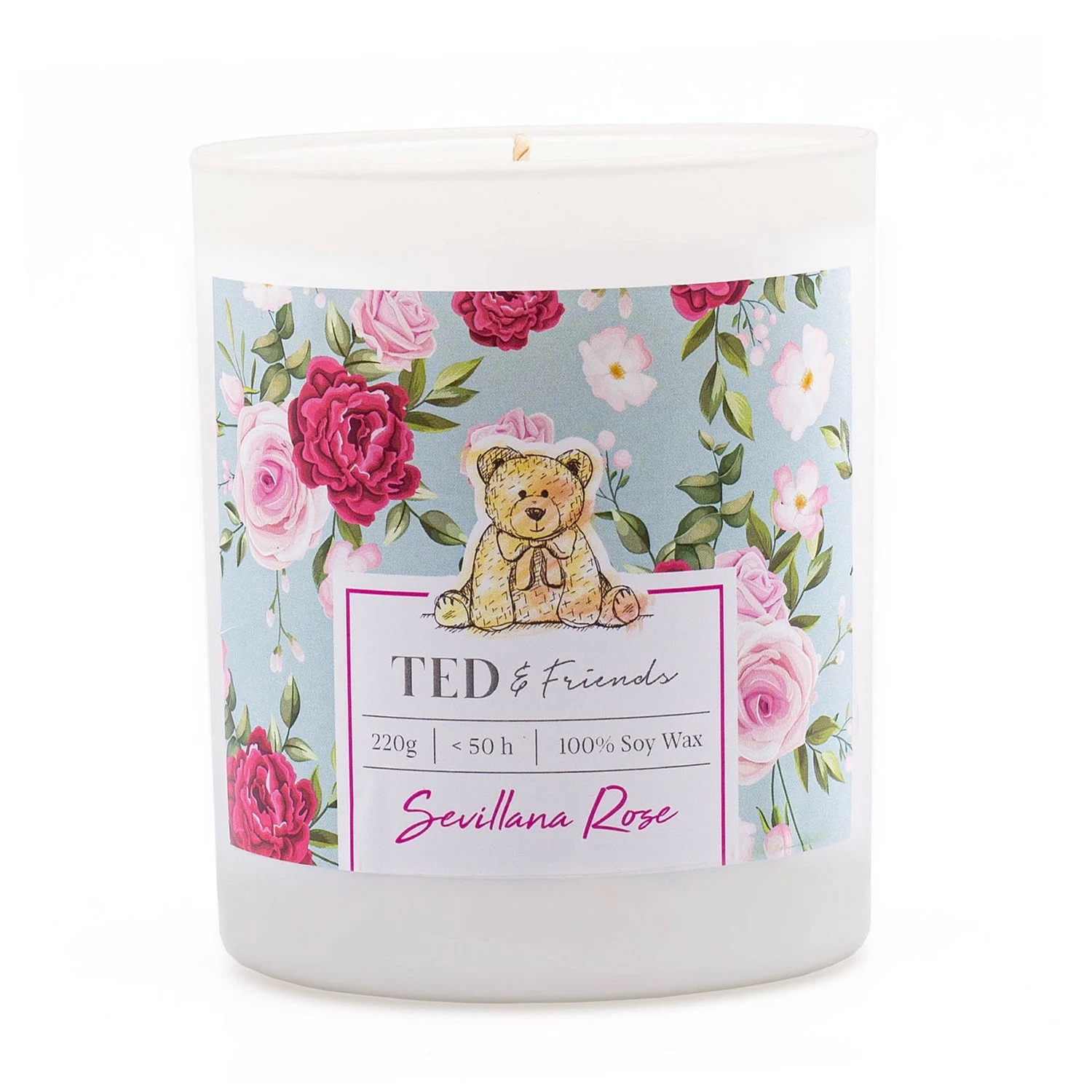 Ted & Friends Duftkerze Sevillana Rose - Soja Wachs Mischung - Blau / Pink