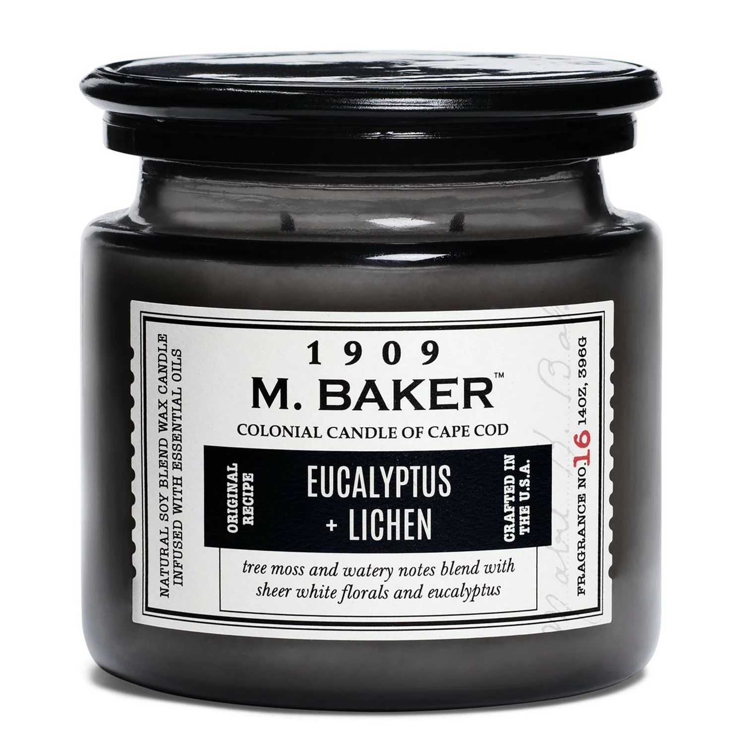 Colonial Candle Duftkerze Eucalyptus and Lichen - Soja Wachs Mischung - Schwarz - 396g