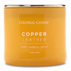 Colonial Candle Duftkerze Copper Leather - Soja Wachs Mischung - Gelb - 411g