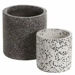 Twentyfour Pflanzkübel Laure I (2-teilig) - Terrazzo - Weiß / Schwarz