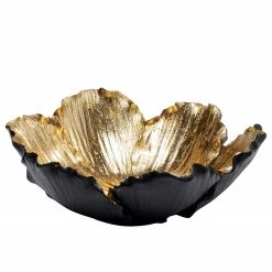 Kare Design Deko Schale Flower Bloom - Schwarz / Gold - Stein - Ø 20 cm - Schwarz / Gold