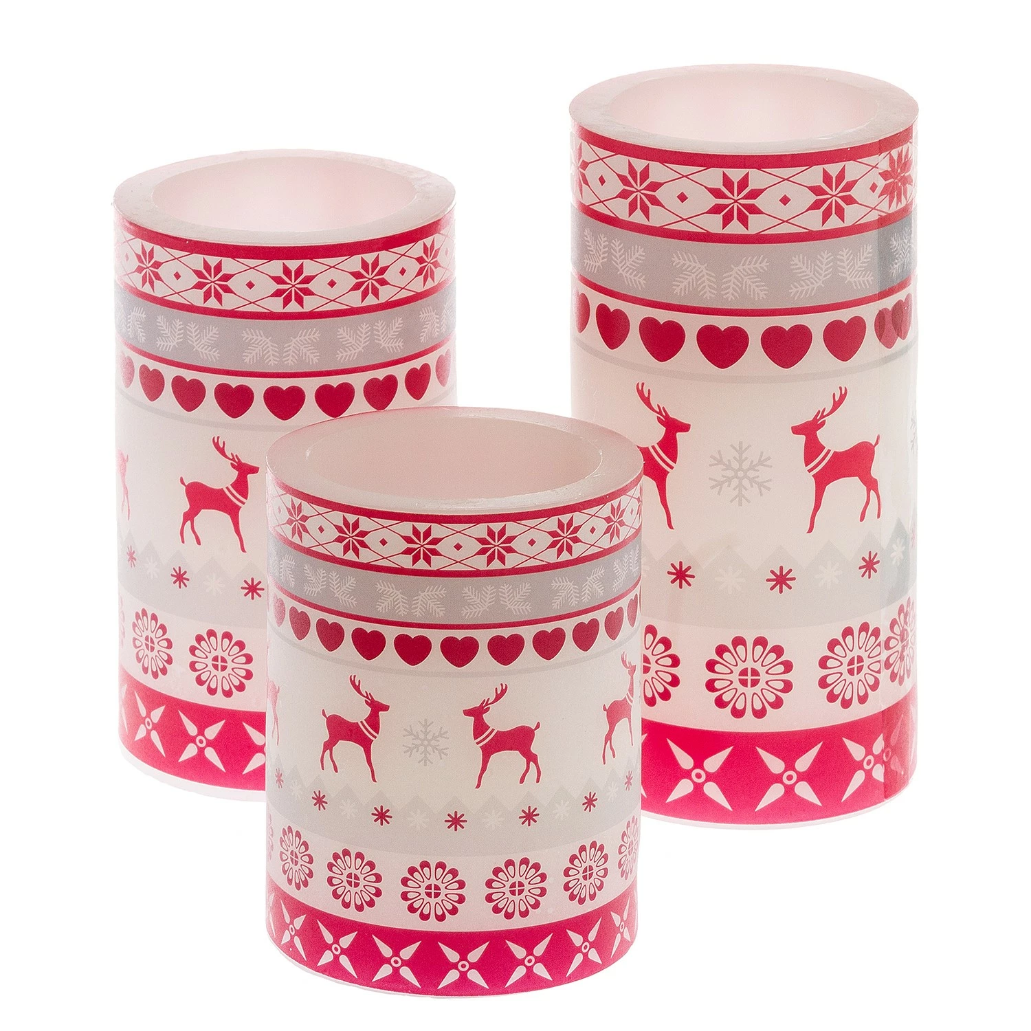 My Flair LED-Kerze Nordisch (3-teilig) - Wachs - Weiß / Rot