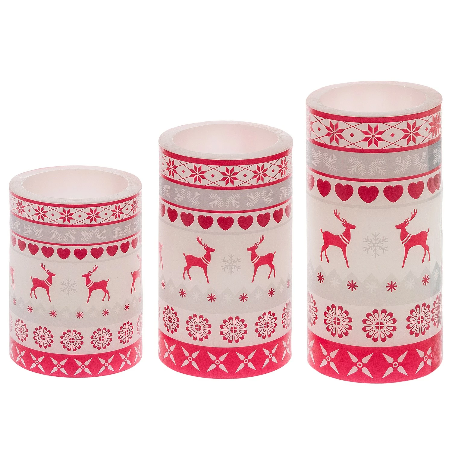 My Flair LED-Kerze Nordisch (3-teilig) - Wachs - Weiß / Rot – Bild 3