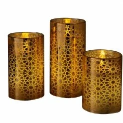 My Flair LED-Kerze Colori (3-teilig) - Farbglas / Wachs - Gold