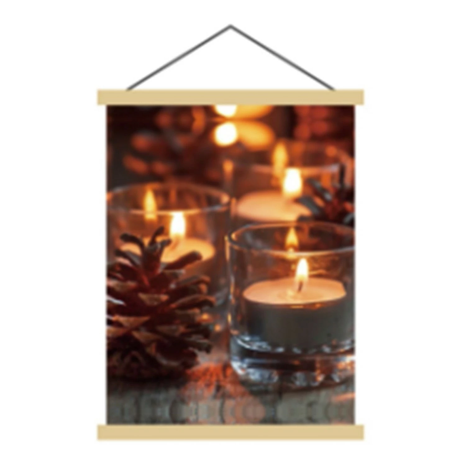 My Flair LED-Leinwandbild Kerzenlicht - Flachgewebe / Paulownia - Braun