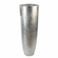GILDE Pflanzgefäß Konus - Kunstharz - Silber - Durchmesser: 42 cm