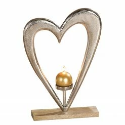 GILDE Leuchter Großes Herz - Aluminium - Silber / Natur