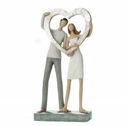 GILDE Dekofigur Herz Durchblick - Kunstharz - Creme / Silber