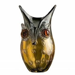 GILDE Vase Eule - Farbglas - Grau / Gelb