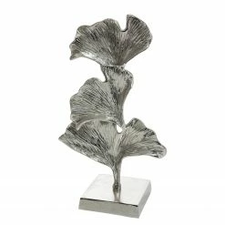 GILDE Dekoobjekt Ginkgo - Aluminium - Silber