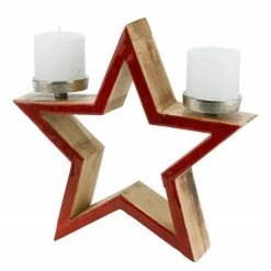 Twentyfour Kerzenhalter Stern - Aluminium / Mangoholz - Braun / Rot