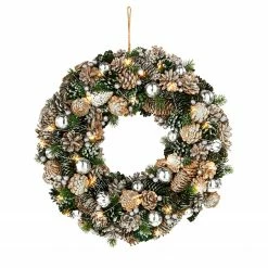 Twentyfour LED-Dekokranz Weihnachten - Tanenzapfen / Kupfer - Mehrfarbig