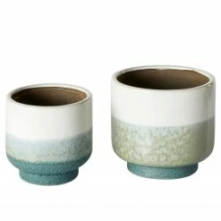 Twentyfour Pflanztopf Insa (2-teilig) - Steingut - Grün / Weiß