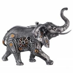 GILDE Skulptur Steampunk Elephant - Kunstharz - Silber - 28cm x 23cm x 14cm
