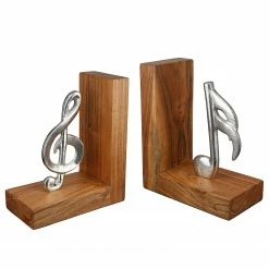 GILDE Buchstützen-Set Musik (2-tlg.) - Akazie - Braun - 15cm x 18cm x 8cm