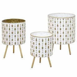 Twentyfour Blumenständer-Set Colmonell (3tlg.) - Stahl - Gold / Weiß - H: 36 cm - Ø 26 cm