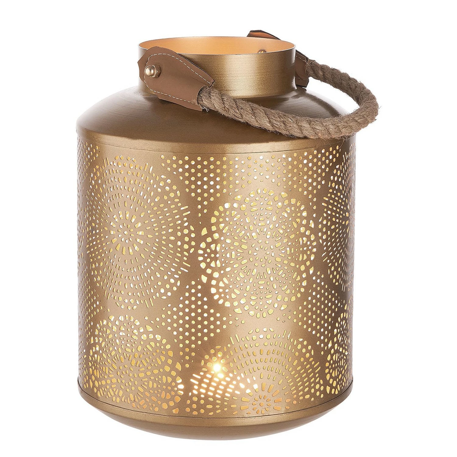 Butlers Laterne ORIENTAL LOUNGE - Eisen / Leder / Kordel - Gold - Höhe: 25 cm – Bild 3